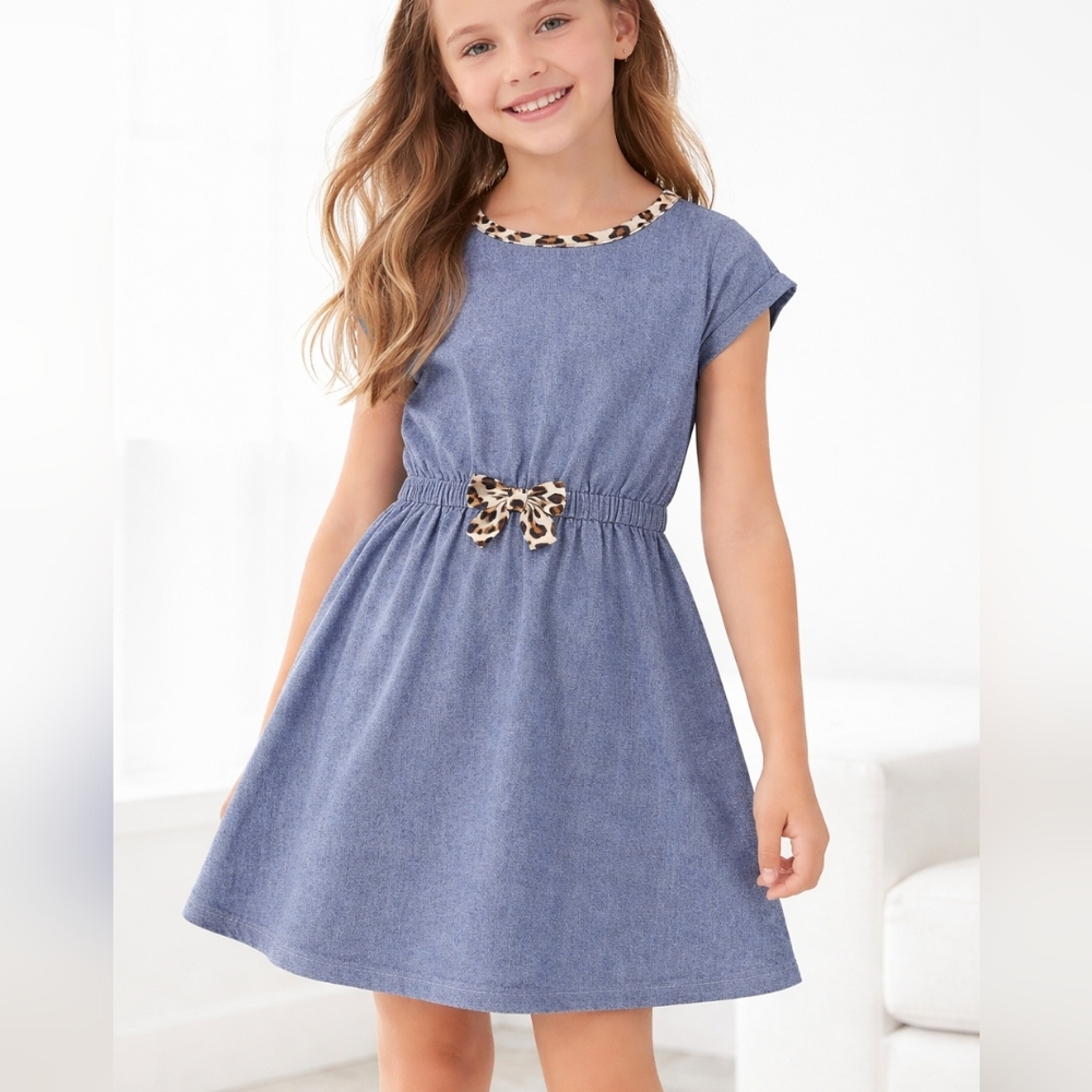 Gymboree Chambray Dress Size 10 Leopard Trim Blue Casual Girls